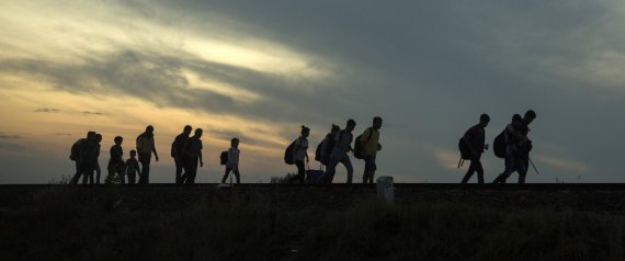 Foto de un grupo de refugiados en Hungría