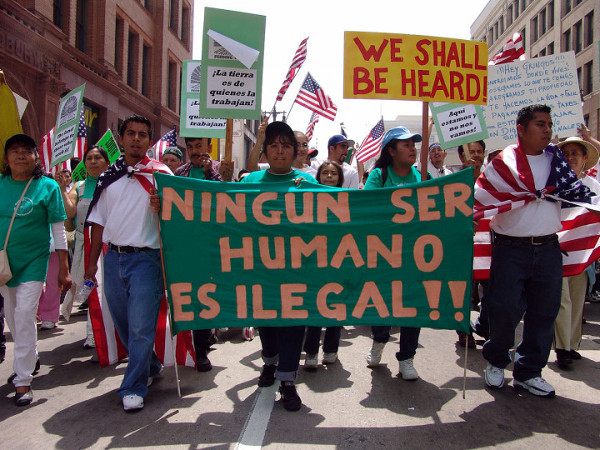 Inmigrantes en una manifestación