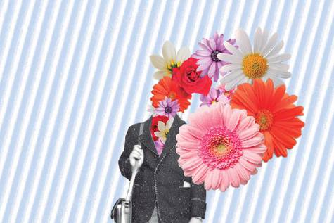 imagen de una persona sin cabeza y unas flores