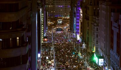 Imagen de la multitudinaria manifestación del 8M 2019 en la Gran Vía madrileña